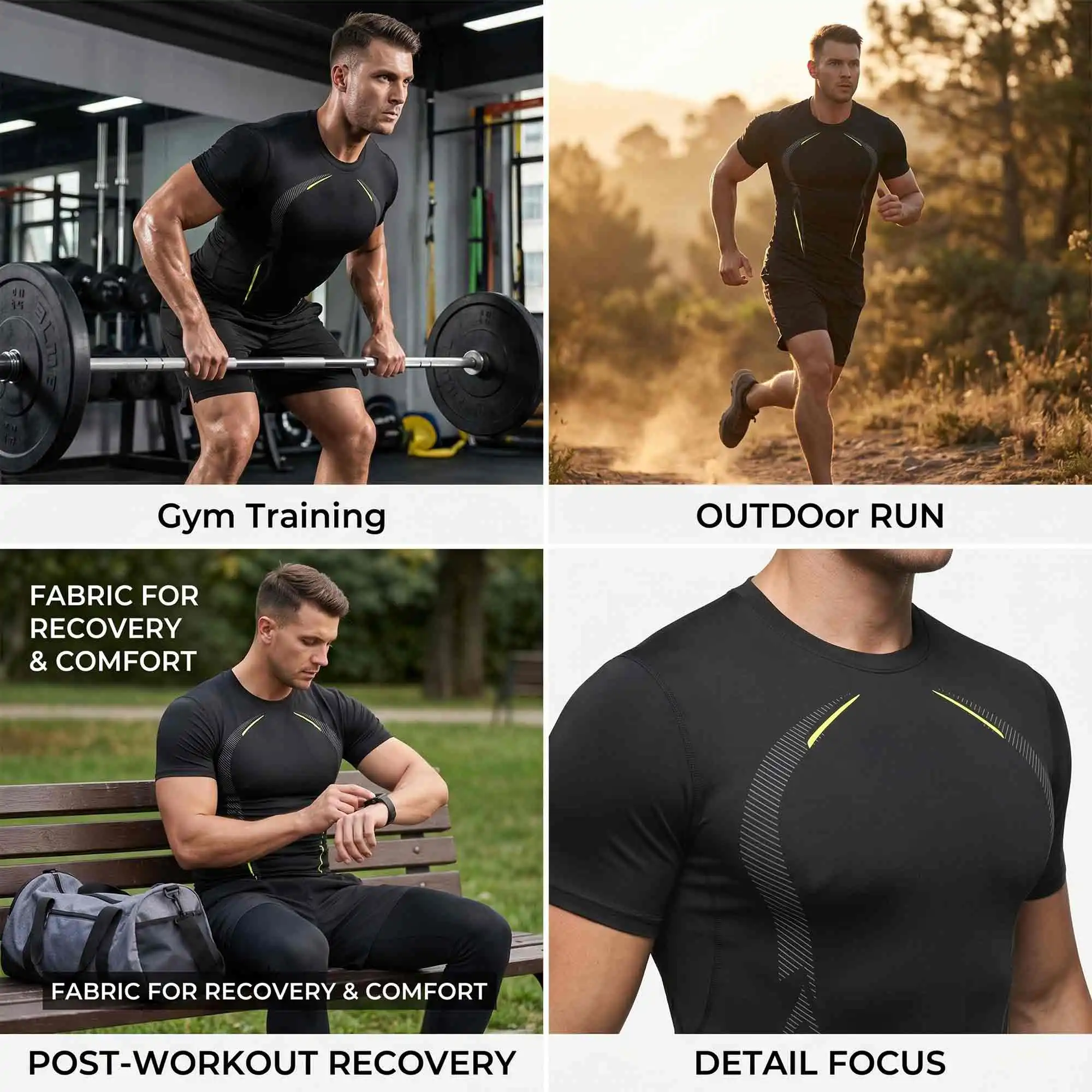 3-Pack Men's Compression Shirts Short Sleeve - Image 5
