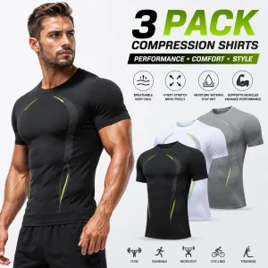 3-Pack Men's Compression Shirts Short Sleeve - Thumbnail Image 2